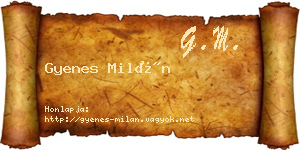 Gyenes Milán névjegykártya